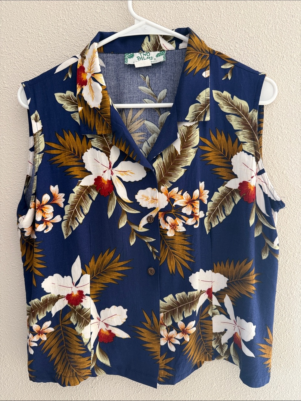 Two Palms Hawaiian Button Down Cropped Shirt - size L